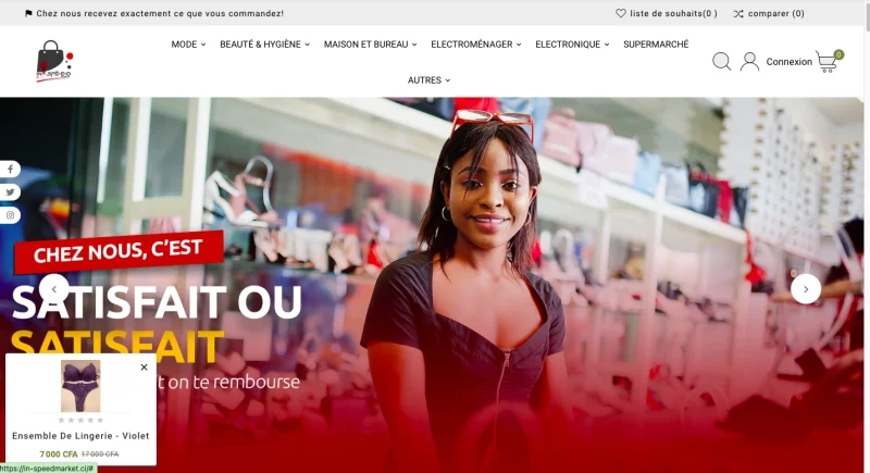 Capture d'écran site de vente en ligne 