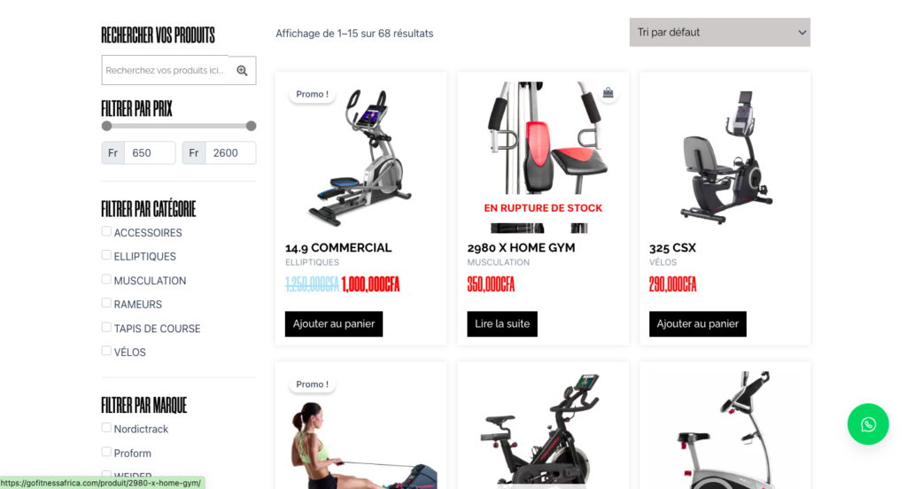 Site ecommerce -Capture Go fitness Africa 