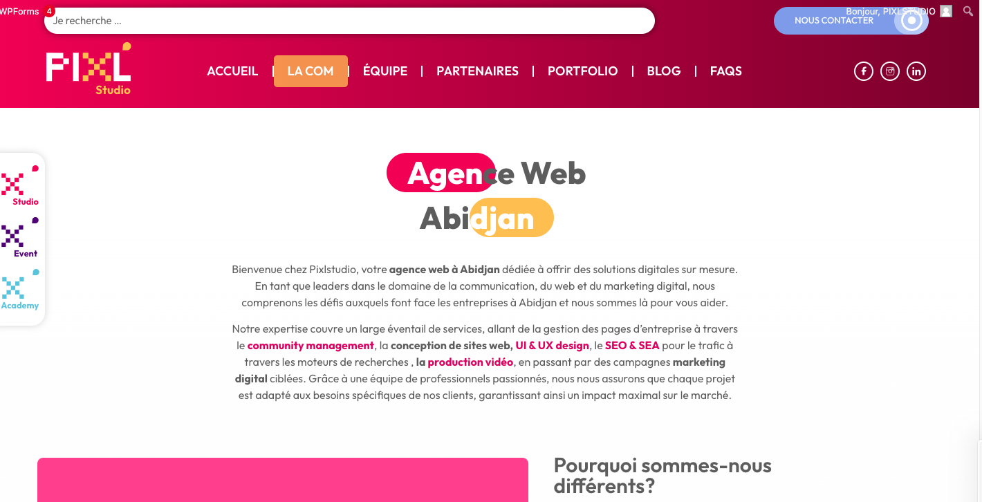 Capture pixlstudio, agence communication Abidjan