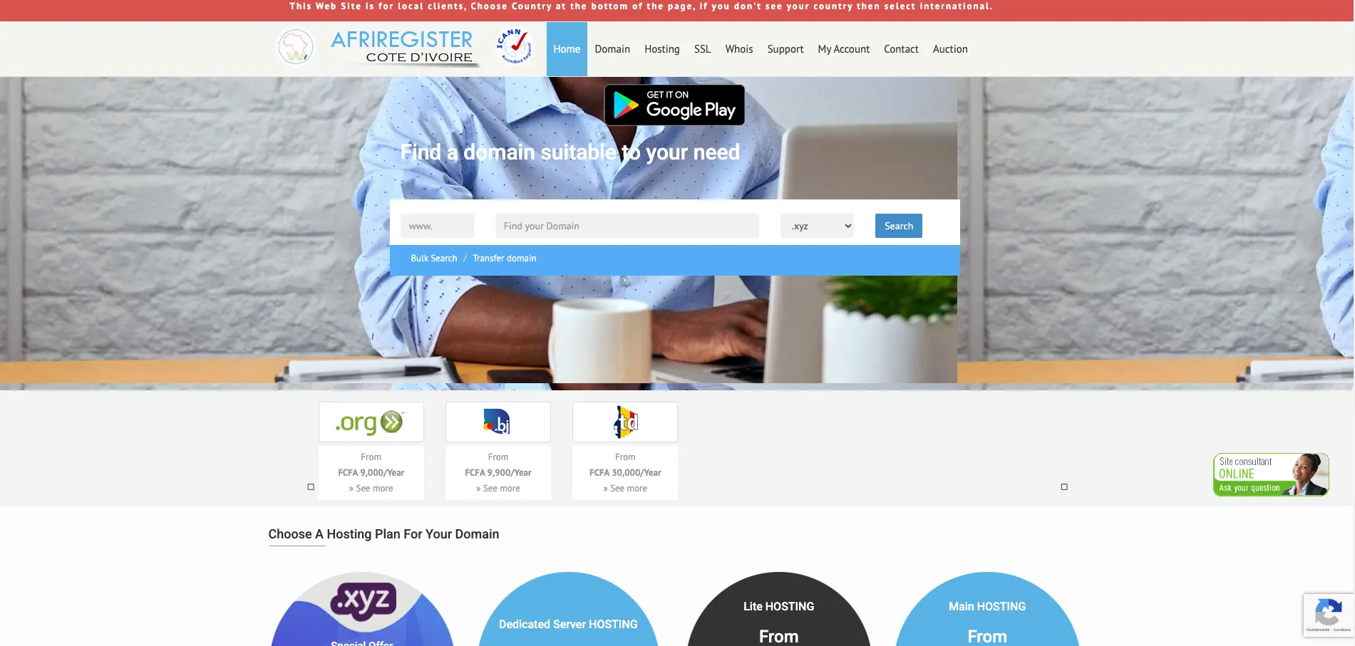 plateforme d'hébergement web en Cote d'Ivoire